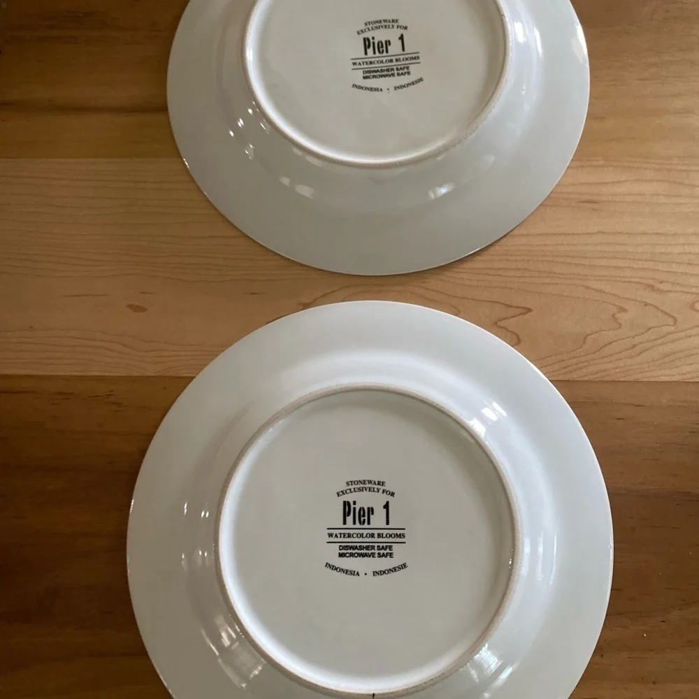 Pier1 Assiettes Watercolor Blooms Purple and Yellow Set Of 2 Ceramic 8”Plates